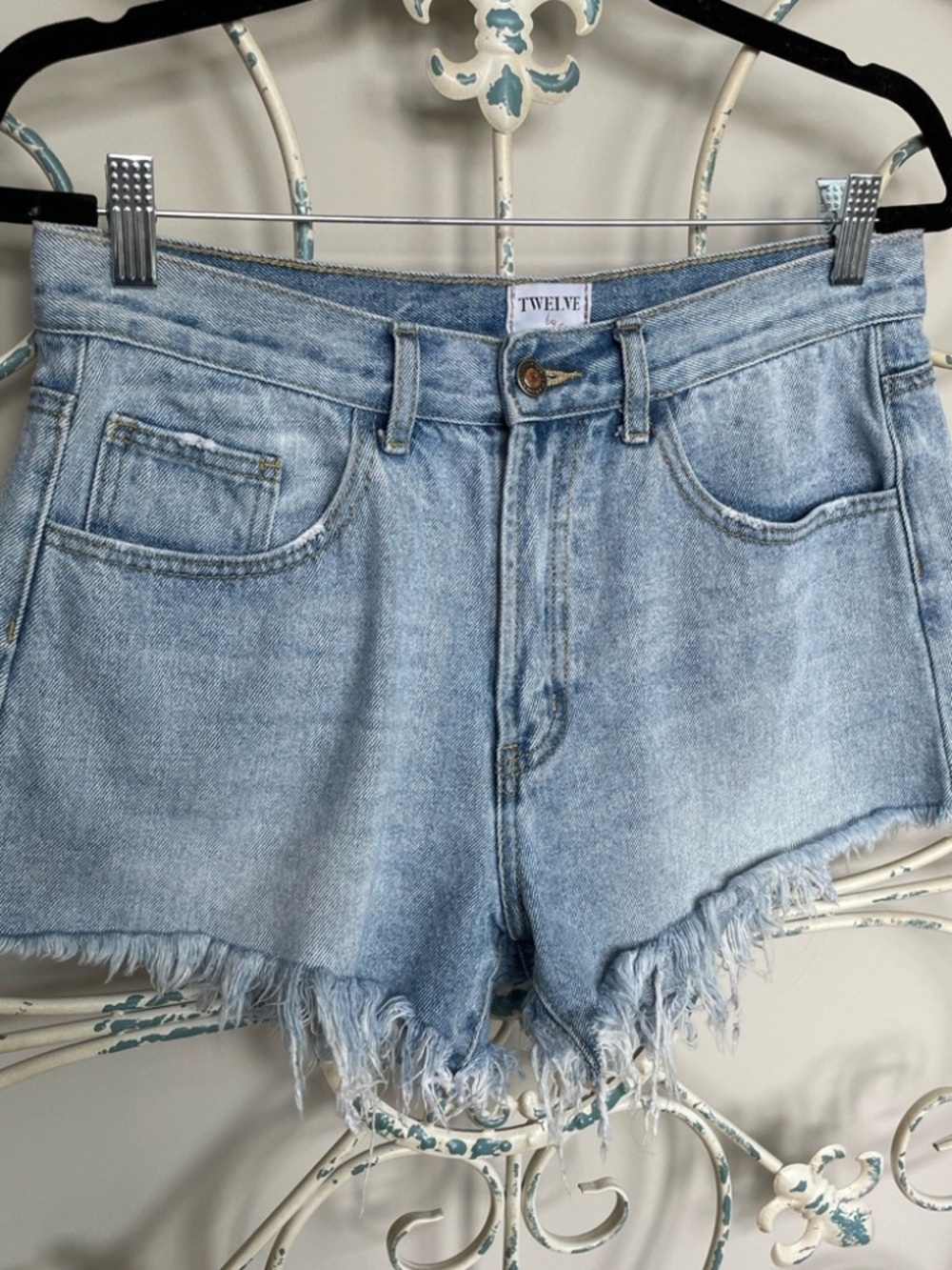 Twelve Light Blue Denim Jean Shorts